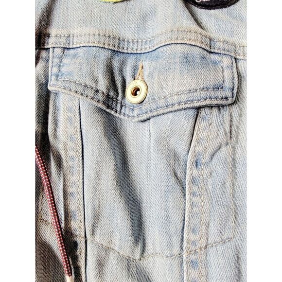 Tommy Hilfiger 2X Hoodie Women Full Zip Denim Jacket Patches Acid Wash - Picture 11 of 13